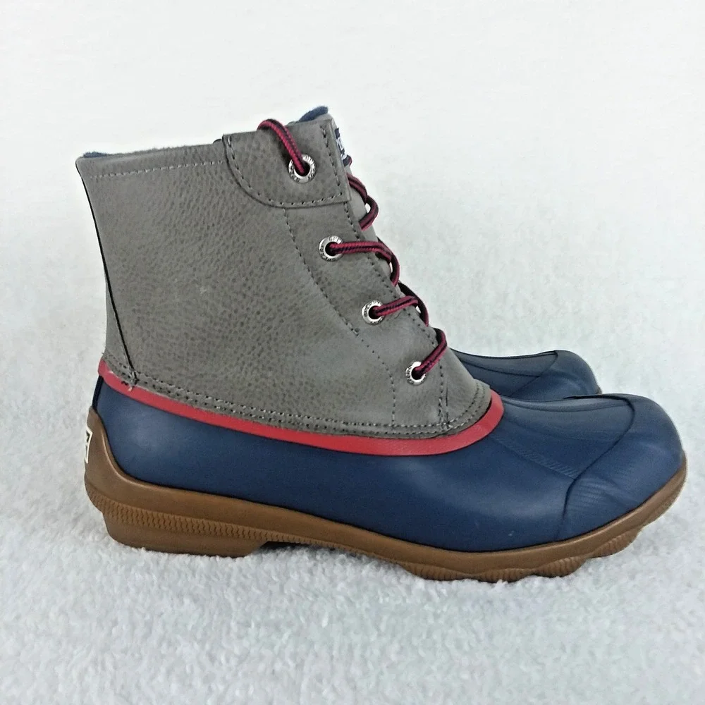 Sperry Syren Gulf Duck Rain Boots Ankle Zip Navy‎ Red Gray Women's 8 Winter Rain